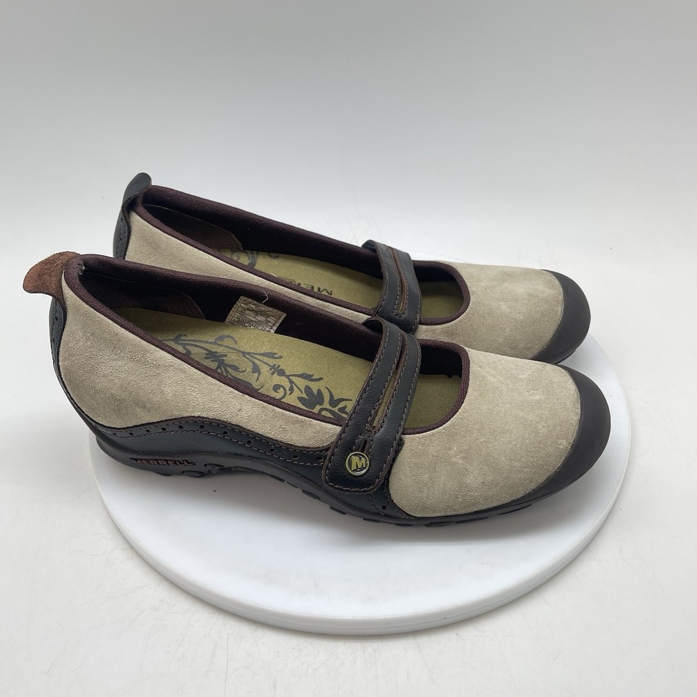 Merrell Plaza Bandeau Mary Jane Shoes Womens 8.5 Dark Taupe Suede J46404